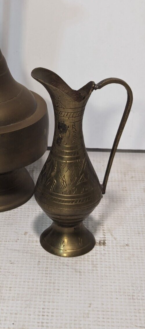 Vintage Solid Brass Hand-Etched Oil Decanter Lamp 1960s - Free Shipping