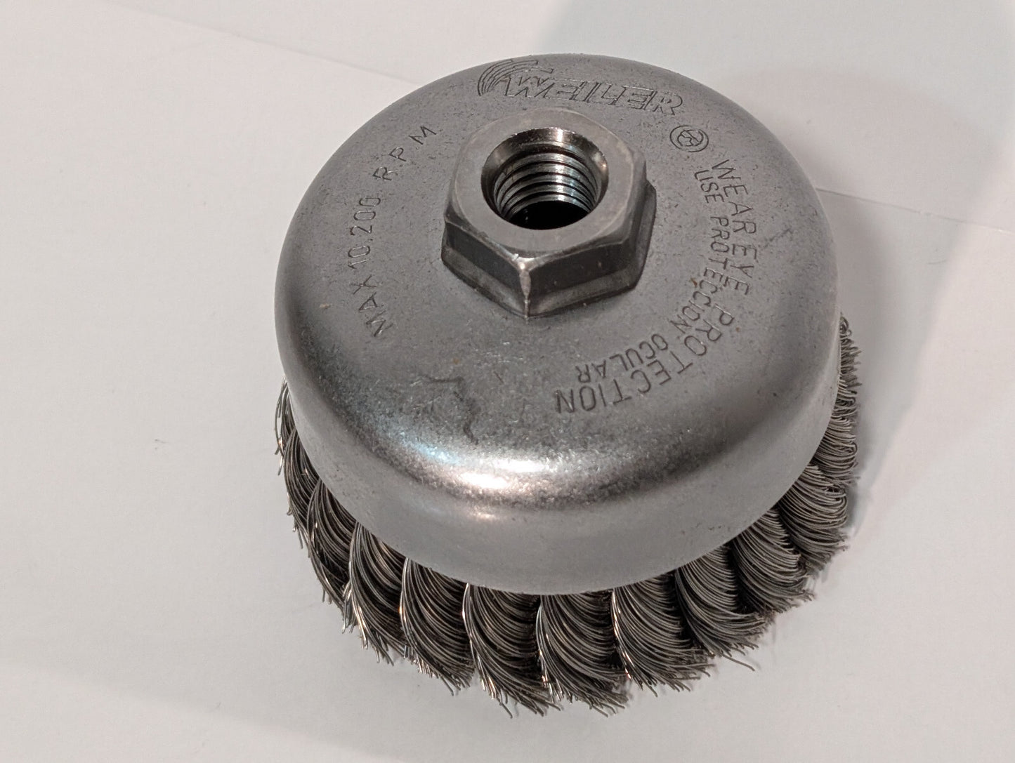 Weiler 12306 Single Row Wire Cup Brush, 4", .014 Wire, 5/8"-11 Nut, 10,200 RPM