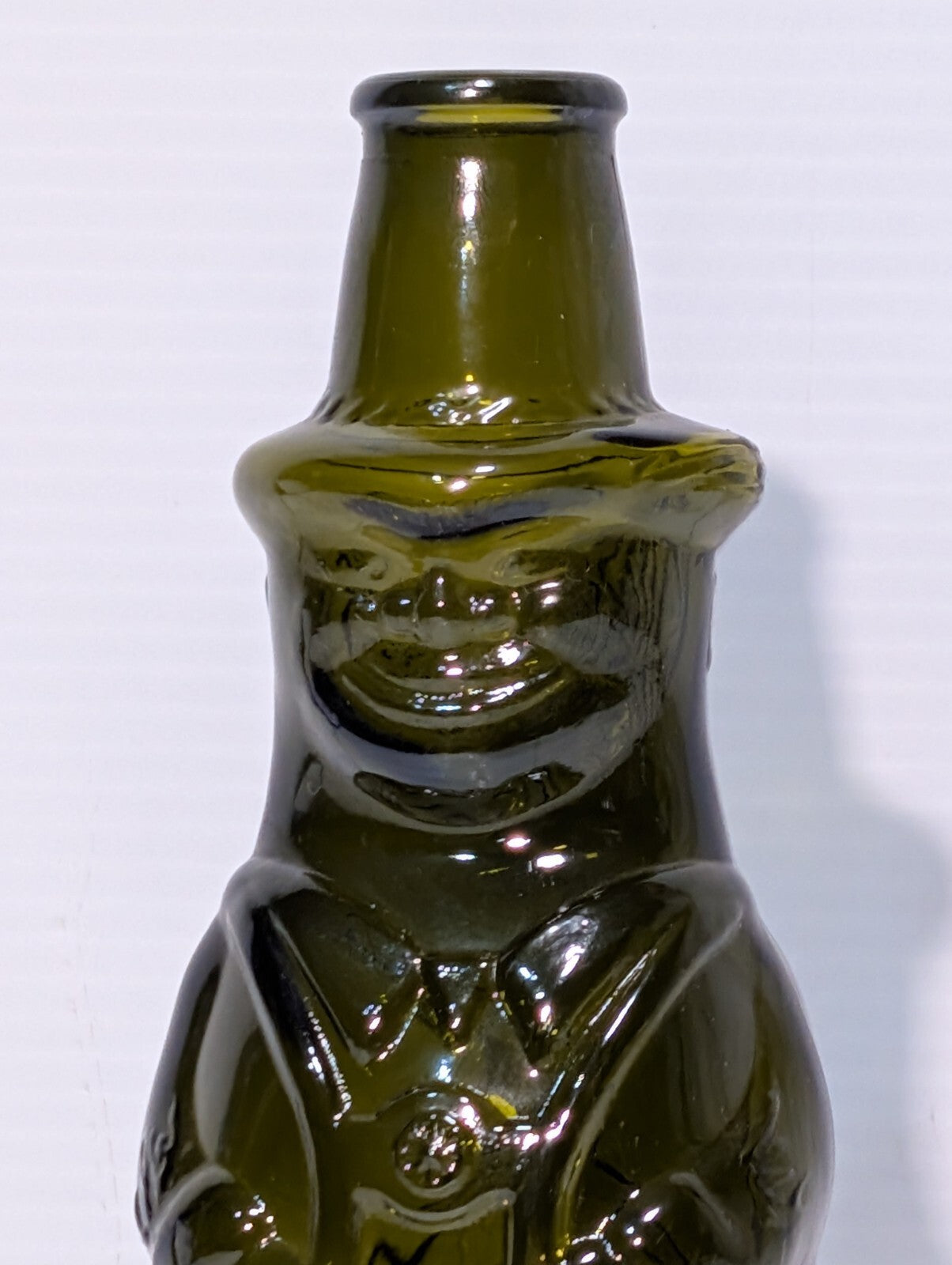 Vintage Tyrolian Brau Beer Figural German Man Olive Green Glass Bottle, 9" Tall
