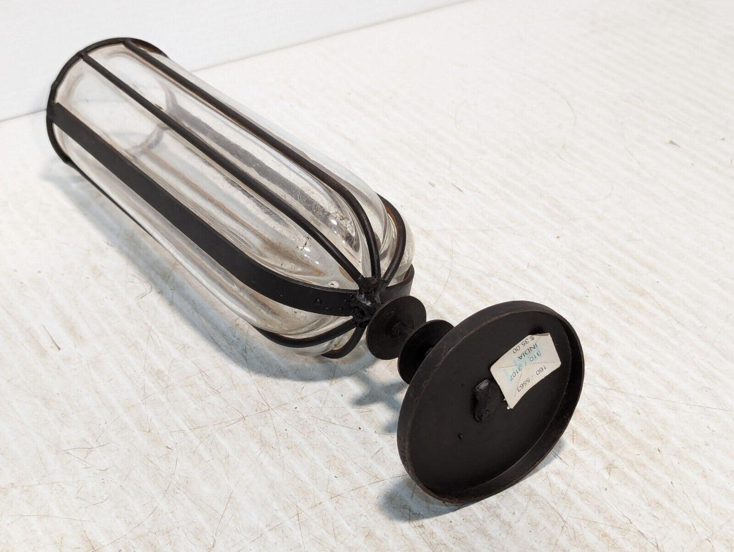 Set of 3 Rare Vintage Brutalist, Metal Caged Blown Glass Vases - Free Shipping
