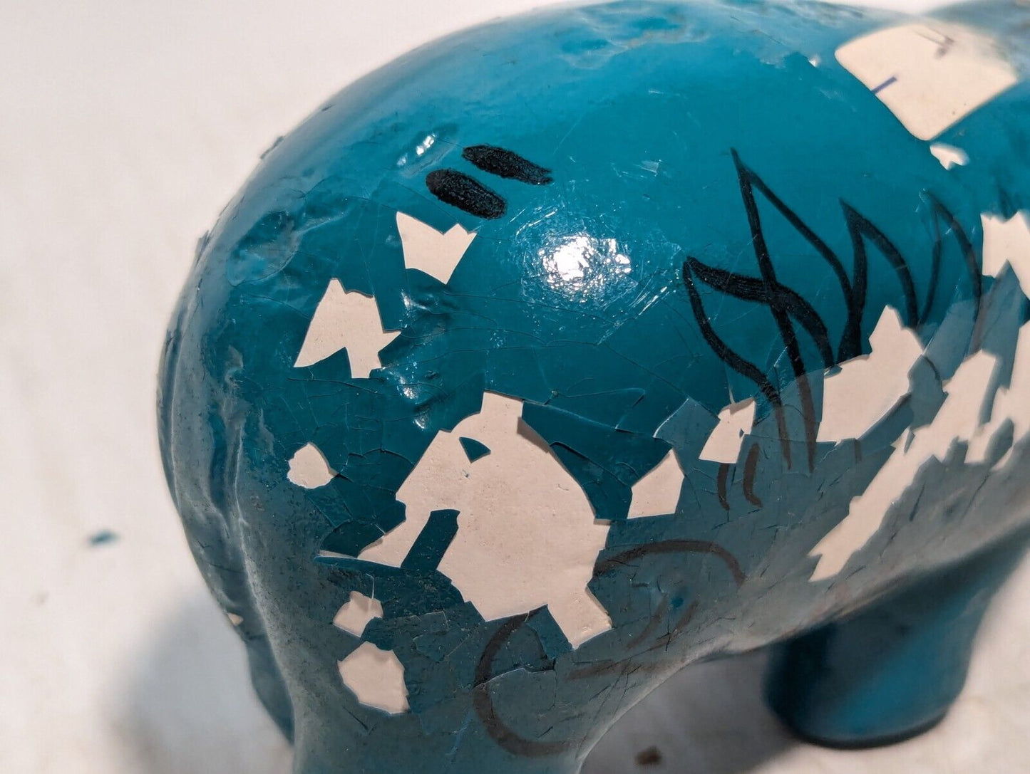 Vintage Blue Hippo, Dark Blue Green, Paper Weight, flecking paint -Free Shipping