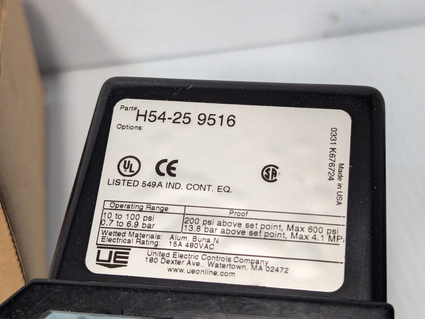 United Electric H54-25 9516 pressure switch, 10-100PSI, 600 PSI max - Free Ship