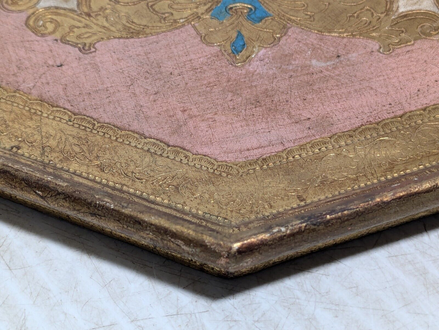 Vintage Wooden Octagonal Tray, Intricately etched and hand painted - Free Ship