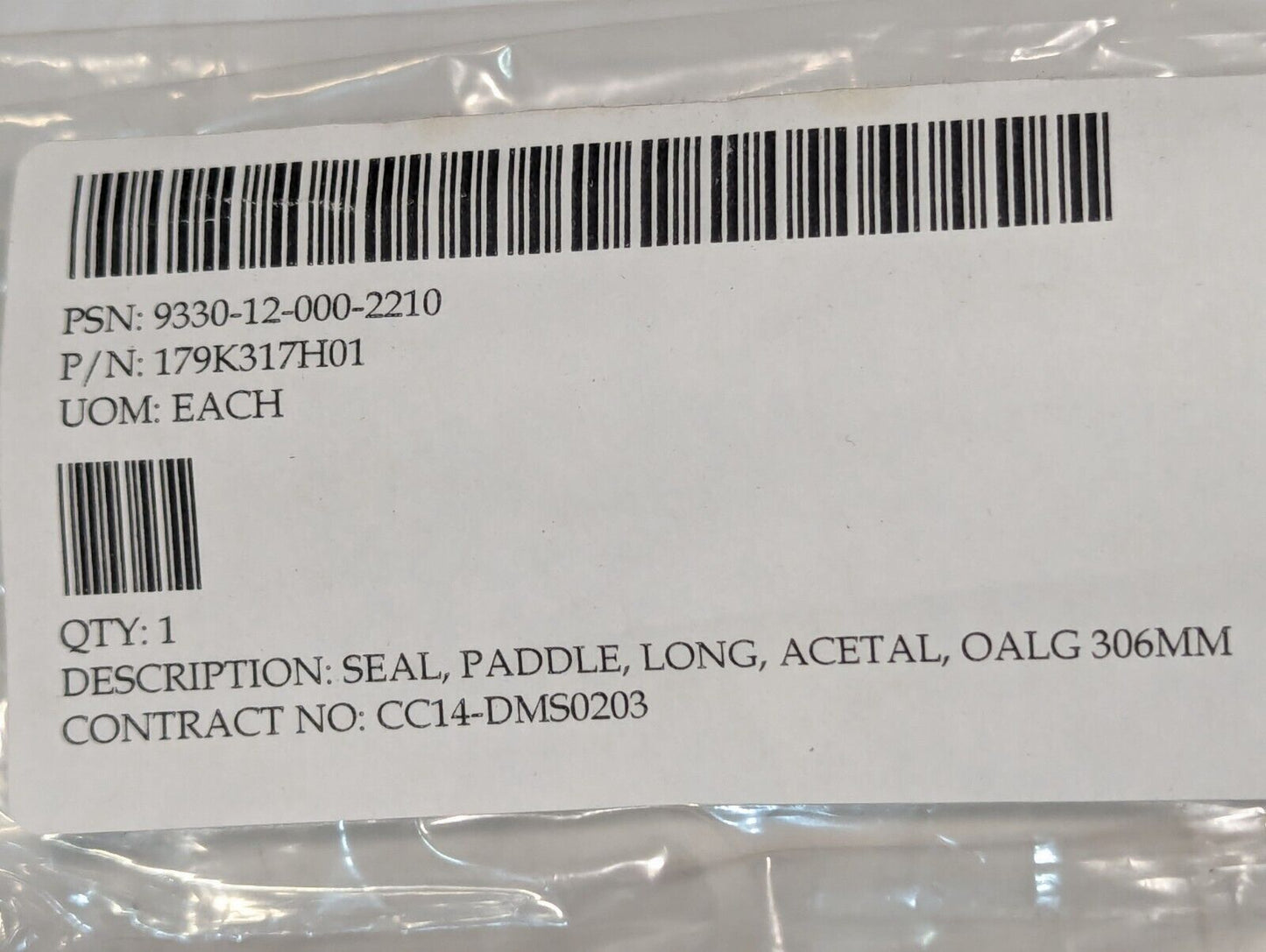 9330-12-000-2210 179K317H01 Long Acetal Paddle Seal, OALG 306mm - Free Shipping