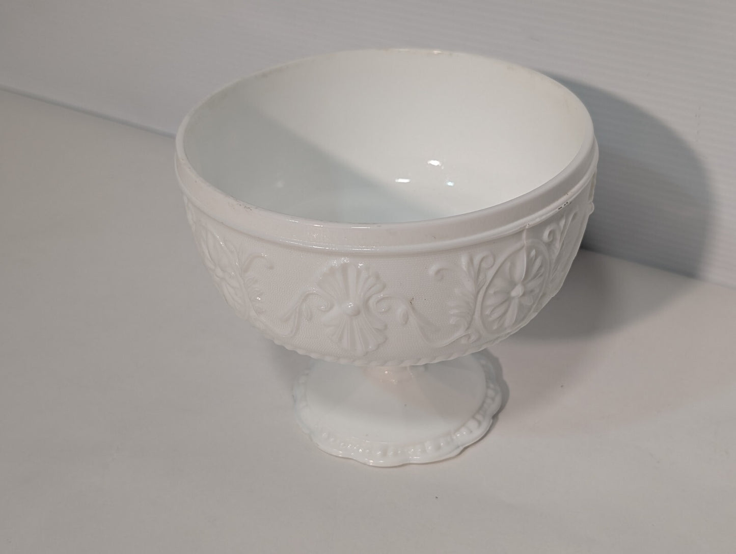Vintage Indiana Glass Mid-Century Modern Milk White Glass Pedestal Compote Bowl