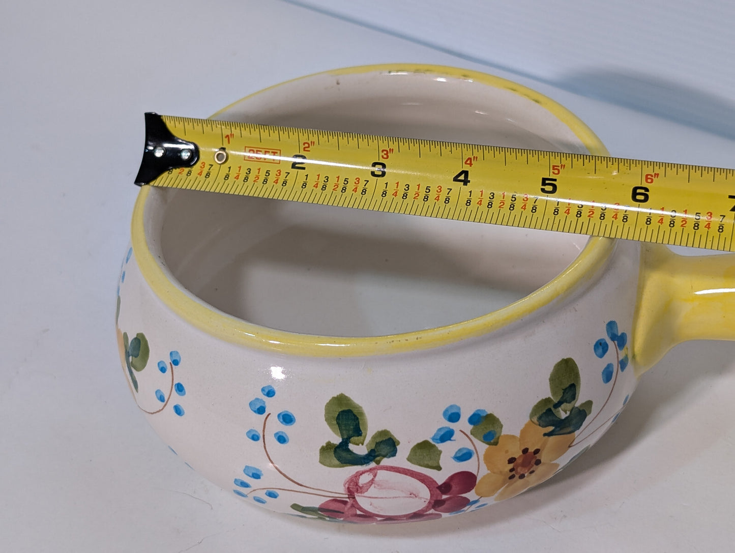 Vintage Hand Painted Soup Crock Pot Ceramic Dish Flowers Yellow Blue Green Berry