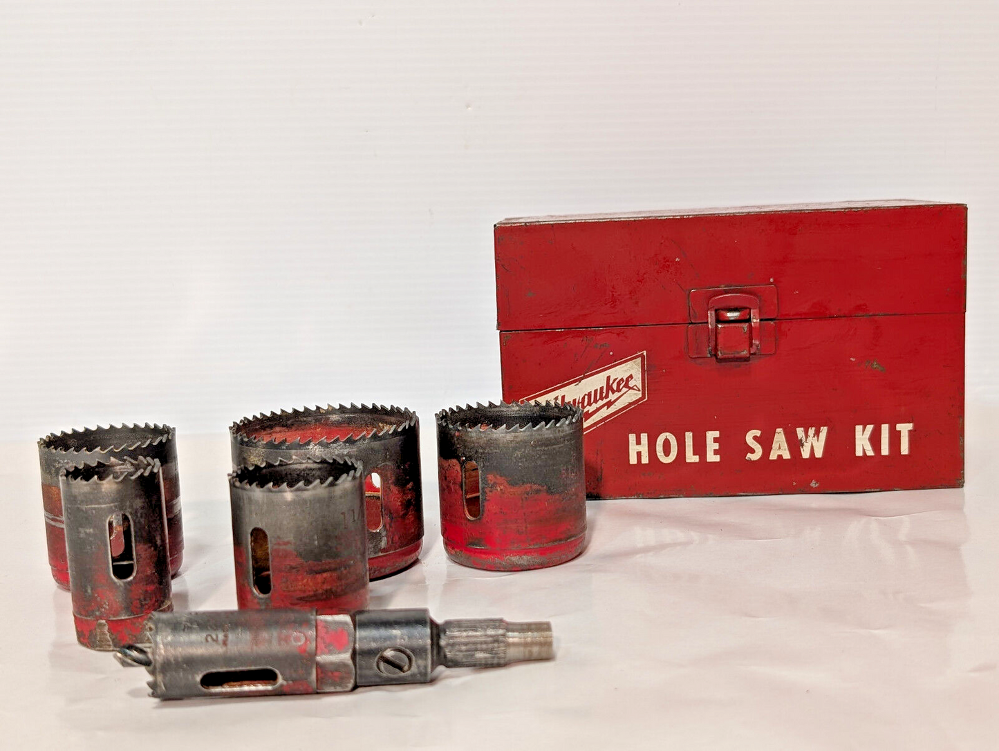 Vintage Milwaukee Hole Saw Kit Circular Dozer Metal Box Components, Made in USA