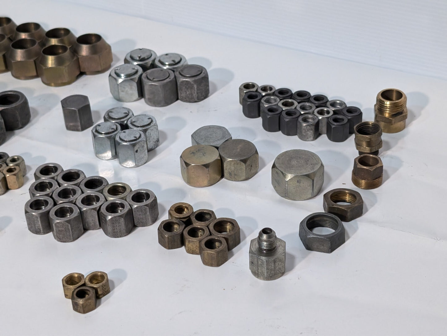 144 Assorted Adapters + Fittings, Hex Nut Lug Nut Bushing Pipe Threader