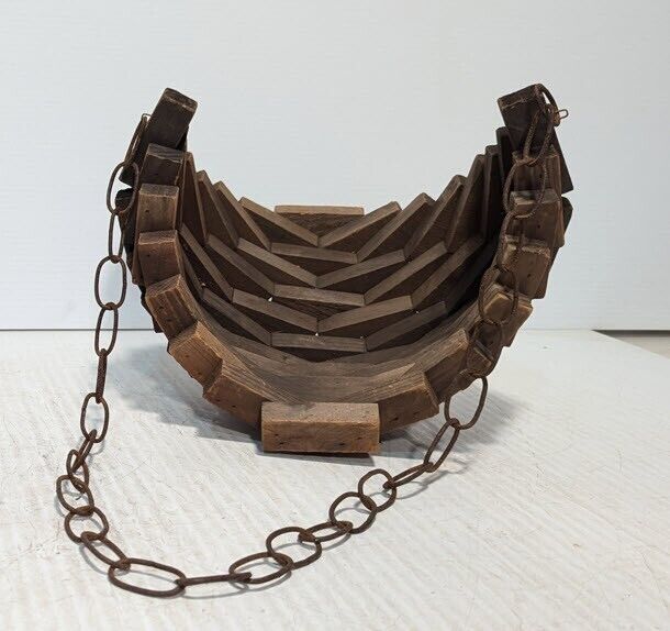 Vintage Wood Block Plant Hanger - Teardrop Shaped Hanger on Chain - Free Ship