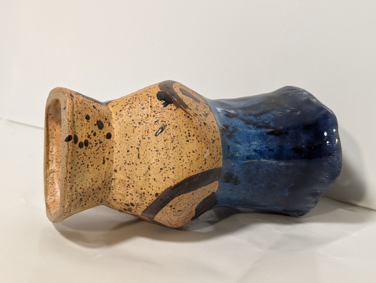 Vintage Blue Brown Glaze Artisan, Folk Art, Handmade, Pottery Mug, Vase, Planter