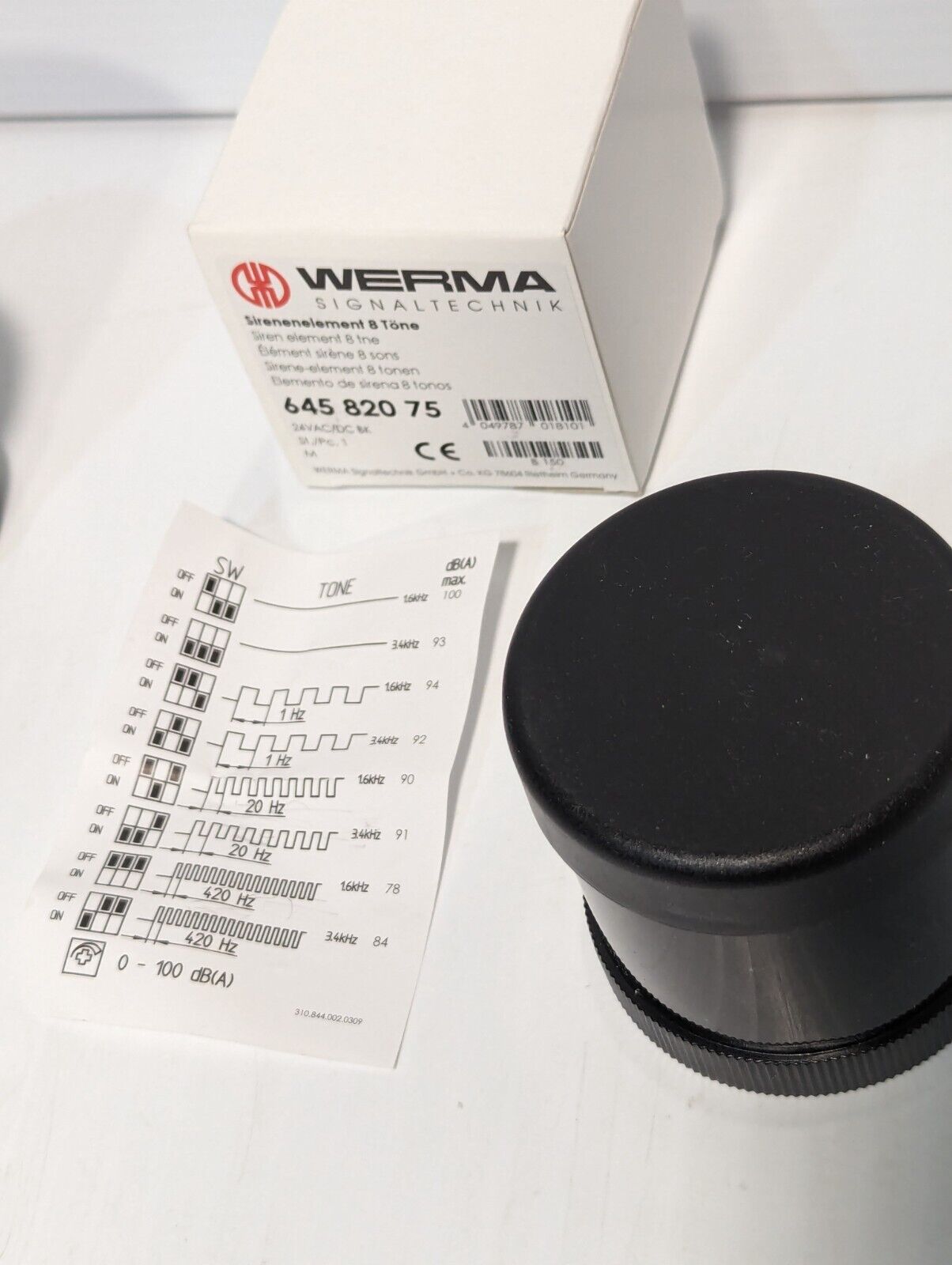 Werma 645.820.75 Siren Element, 8 Tone, IP65, 24vdc/vac - Free Shipping