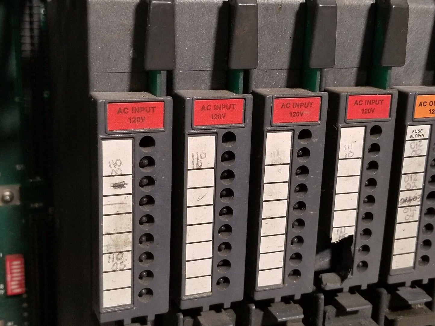 Allen Bradley 8 slot I/O PLC chassis, cat. no. 1771-A2B, with 8 cards, 120V