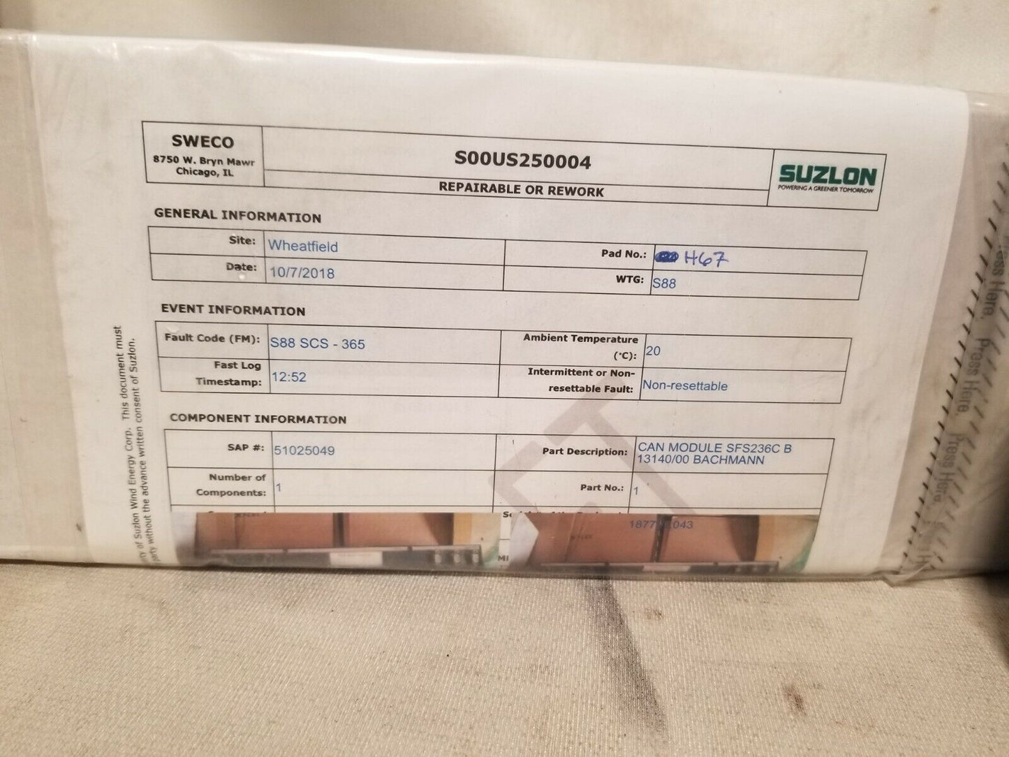 Bachmann SFS236C CAN module, PLC, compact controller module, Suzlon 51025049