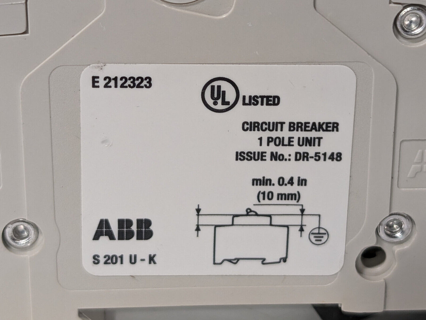 ABB S201U-K4 Circuit Breaker, 4A, 1 Pole, Made in Germany, 50/60 Hz, E212323