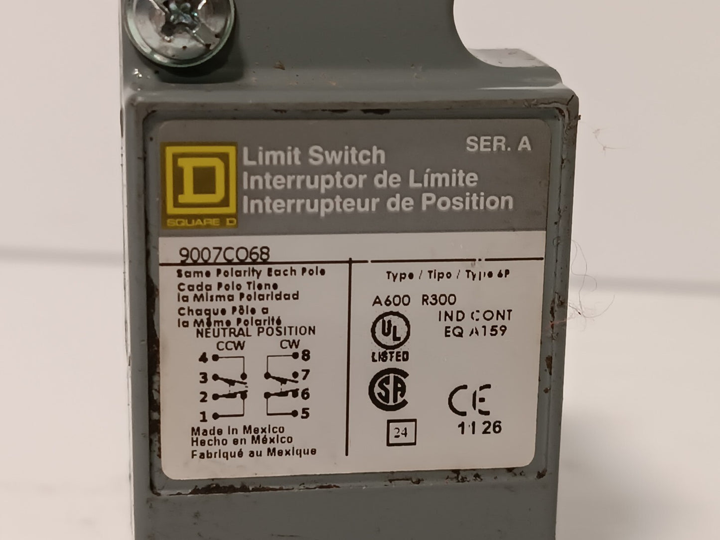 Square D 9007CO68 Limit Switch Plug In Unit 10A 600V DPDT 2NO 2NC