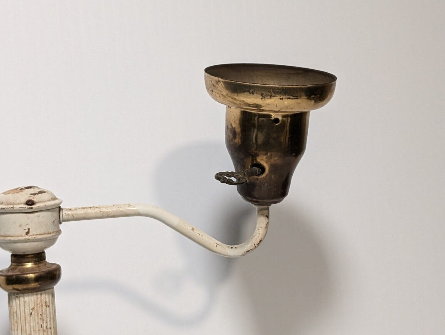 Unique Vintage Brass and White Table Lamp with Offset Swivel Light Bulb Socket