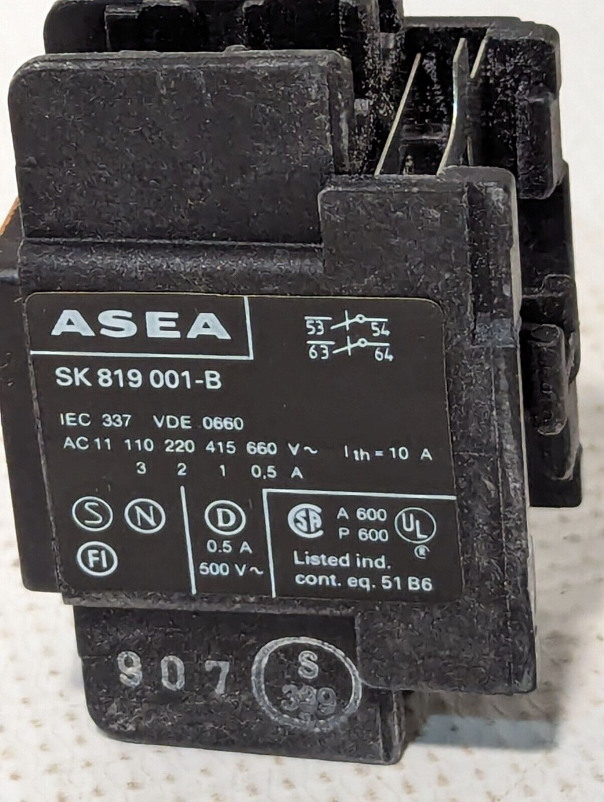 ABB ASEA SK819001-B EHAD-20 Auxiliary Contact Block, 0.5Amp, 500vac - Free Ship