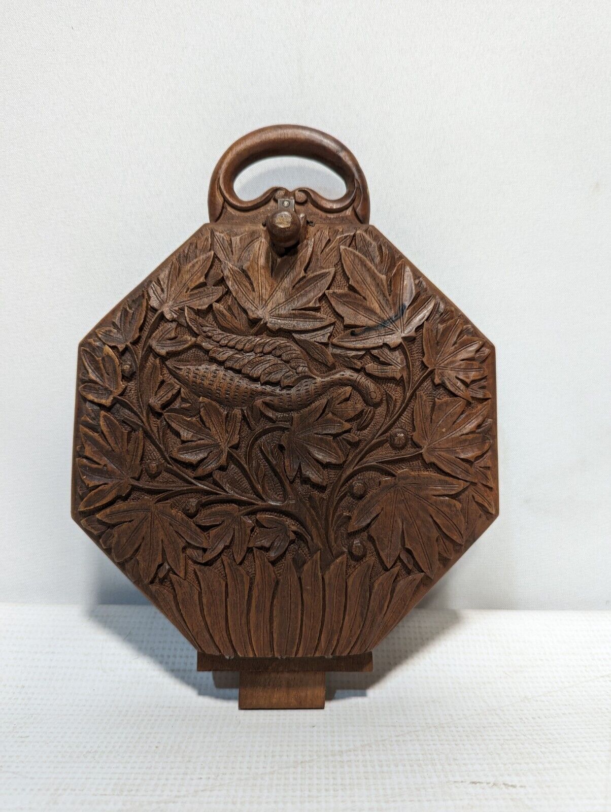 Vintage folding hand-carved 3-tier server, 11 inches x 7 inches