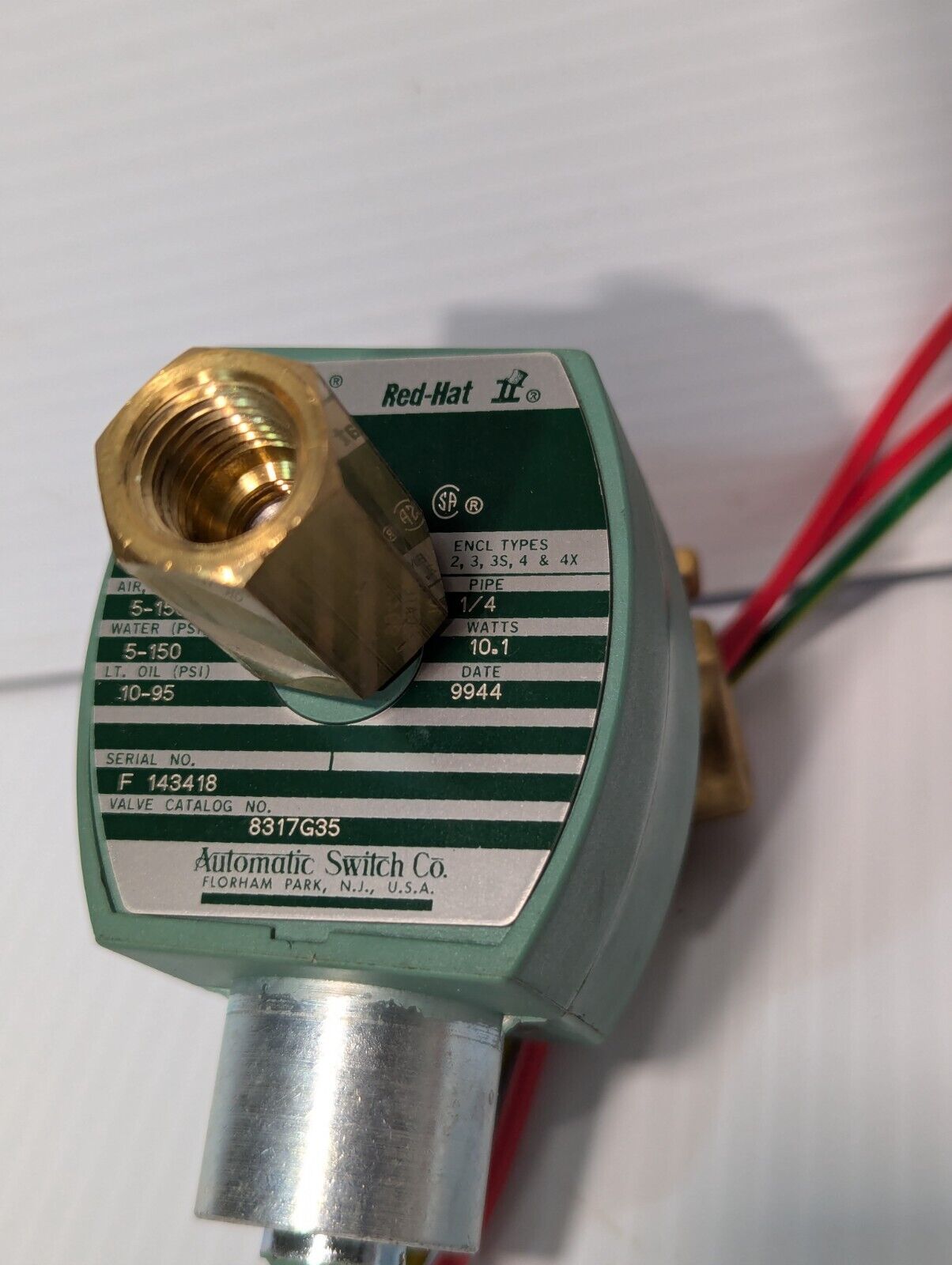 ASCO 8317G35 solenoid valve, 110/120VAC, 1/4", 5-150PSI WG, 10-95PSI O-Free Ship
