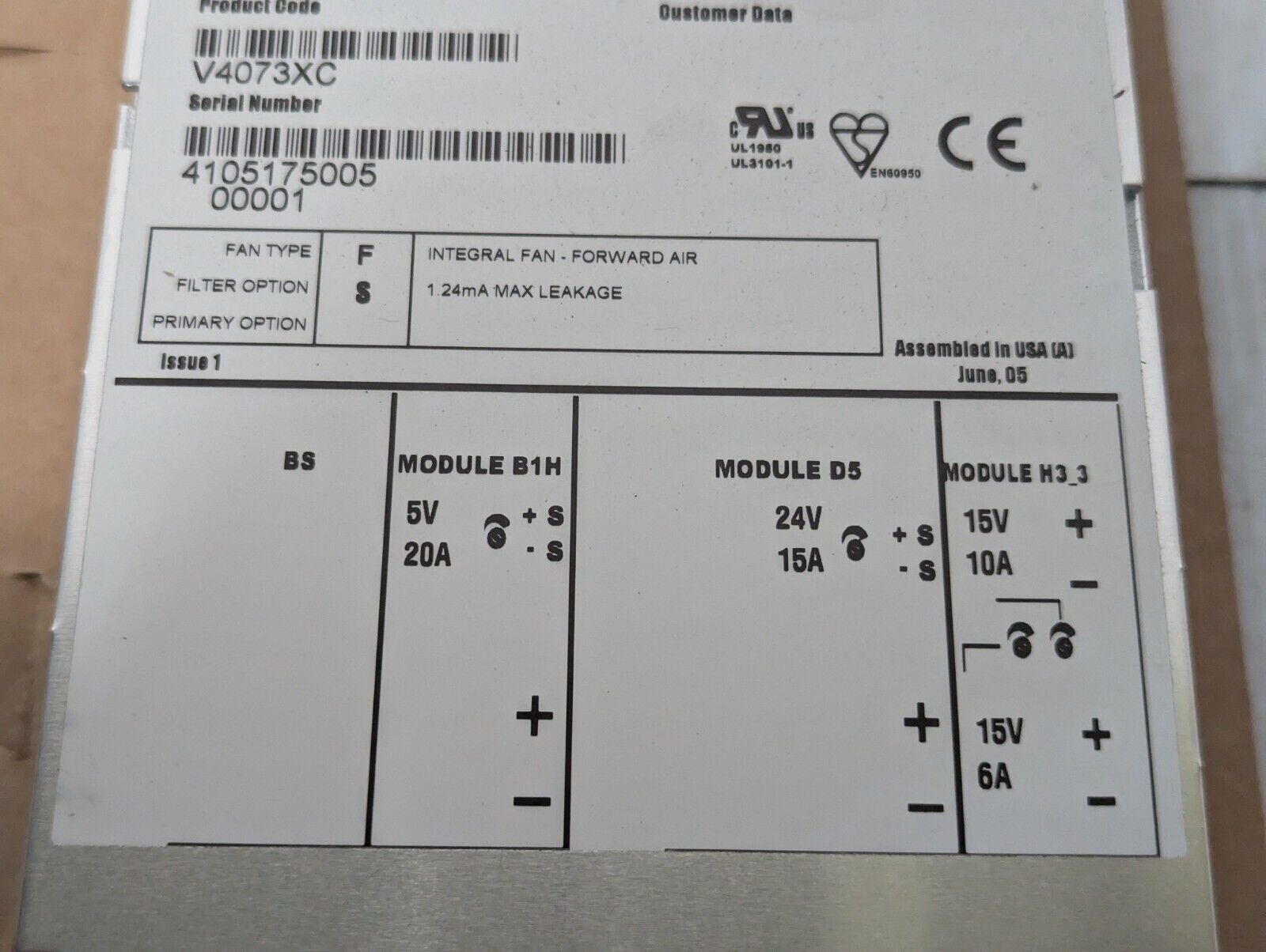 TDK-Lambda Vega 450 Multiple Output Modular Power Supply V4073XC-Free Ship+'Turn