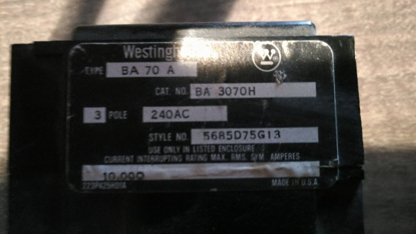 Westinghouse Type BA 70 amp BA3070H 3-pole circuit breaker