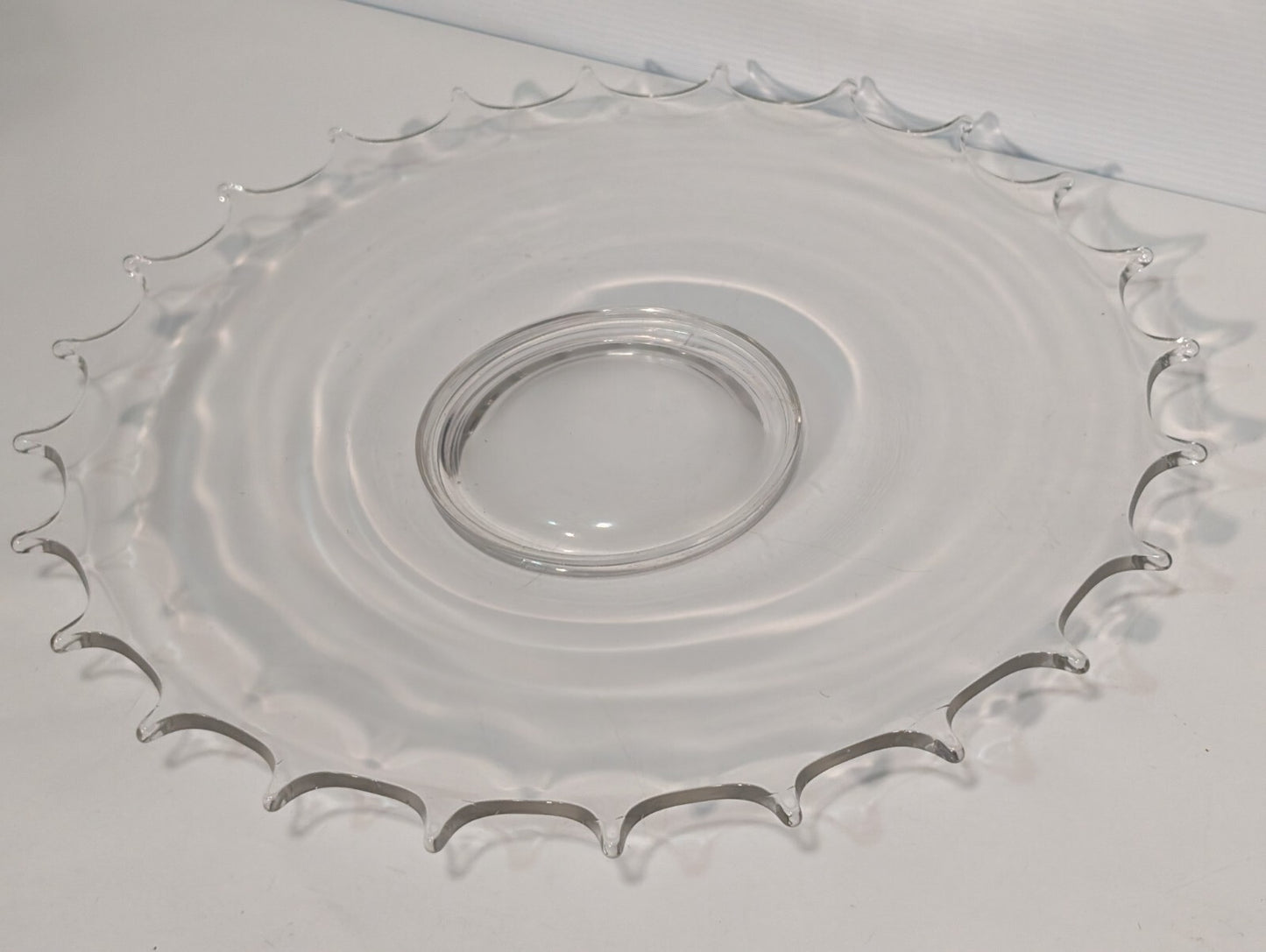 Vintage Glass Serving Platter \ Dish, 24 Point, 16.5" Wide, Clear