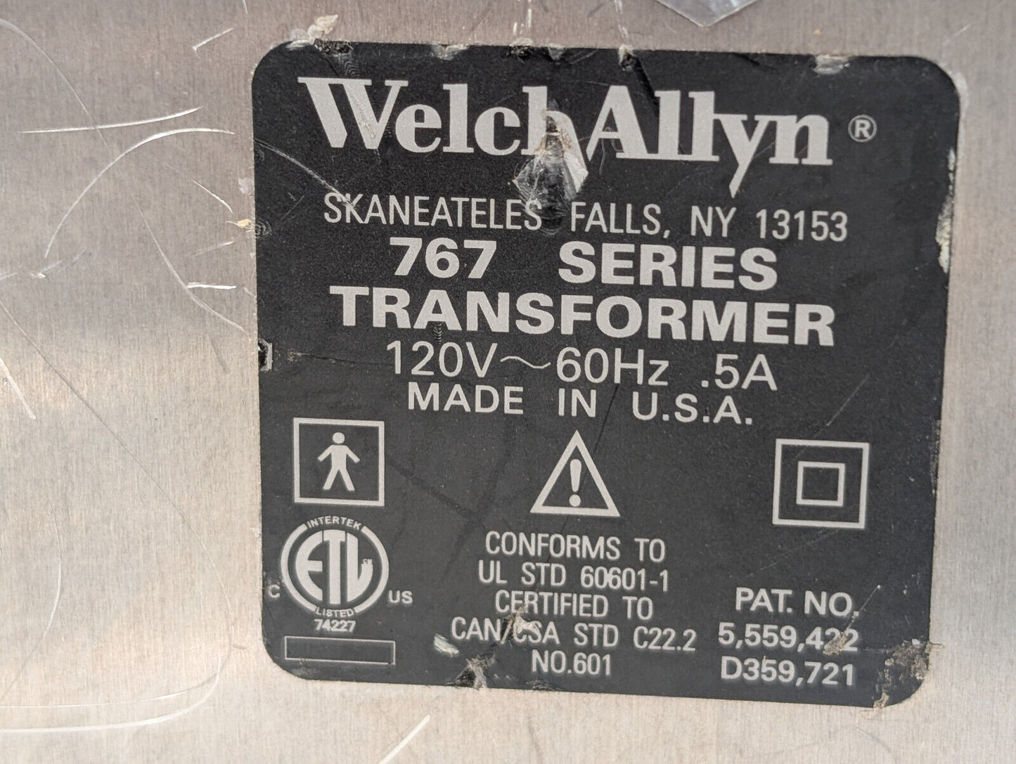 Welch Allyn 767 Series Transformer, Made in USA, 120V, 60Hz, No other components