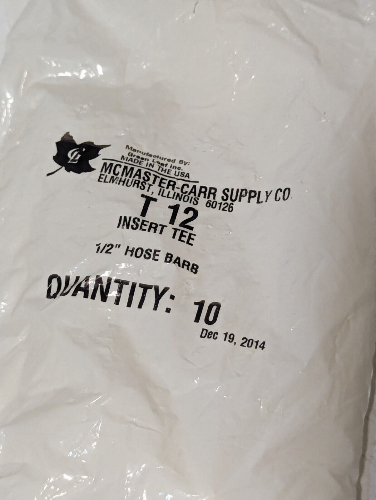 30 (3 Packs of 10) McMaster-Carr T12 1/2" Hose Barbs - Free Shipping