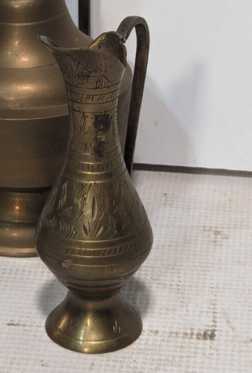 Vintage Solid Brass Hand-Etched Oil Decanter Lamp 1960s - Free Shipping