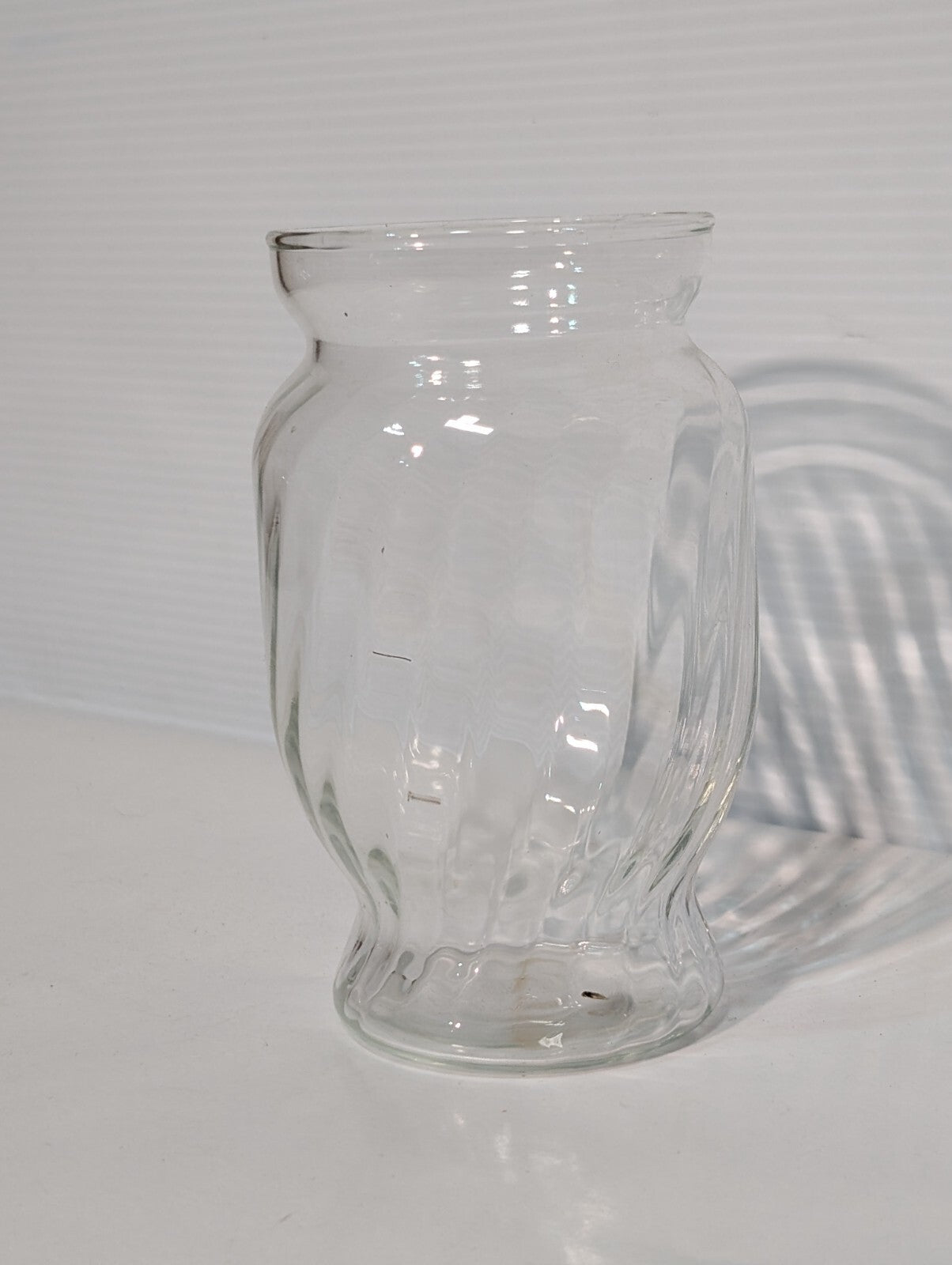 Vintage Clear Glass Jar Twisted Swirl with Lid 8 1/4" Tall