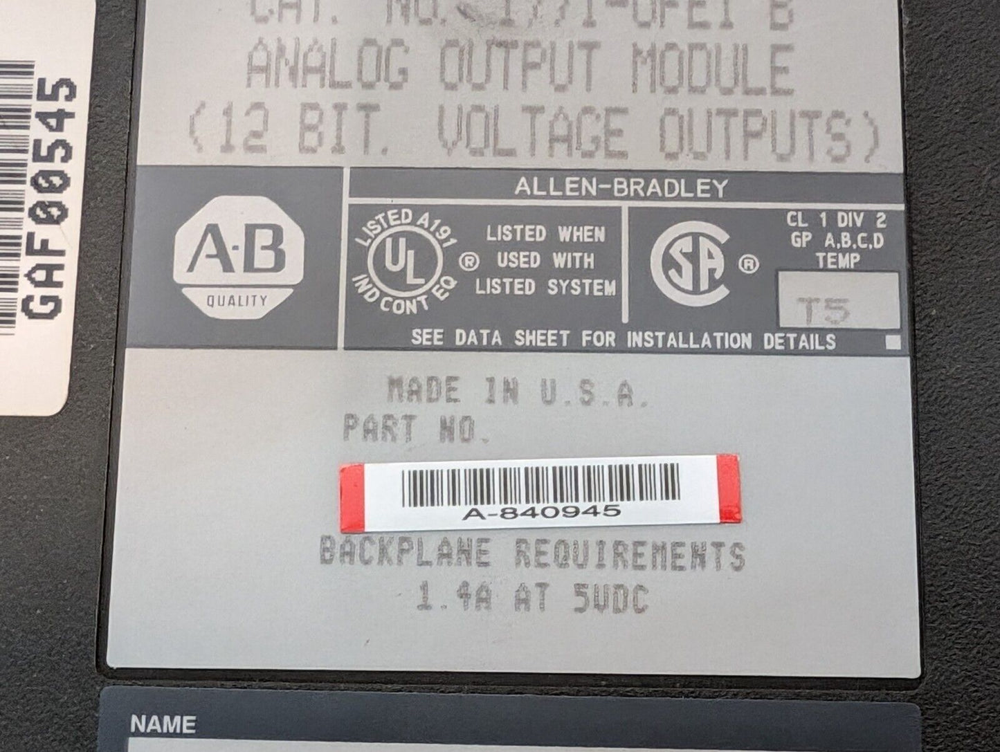Allen Bradley 1771-OFE1/B Analog Output Module, 4 Channel, Series B - Free Ship