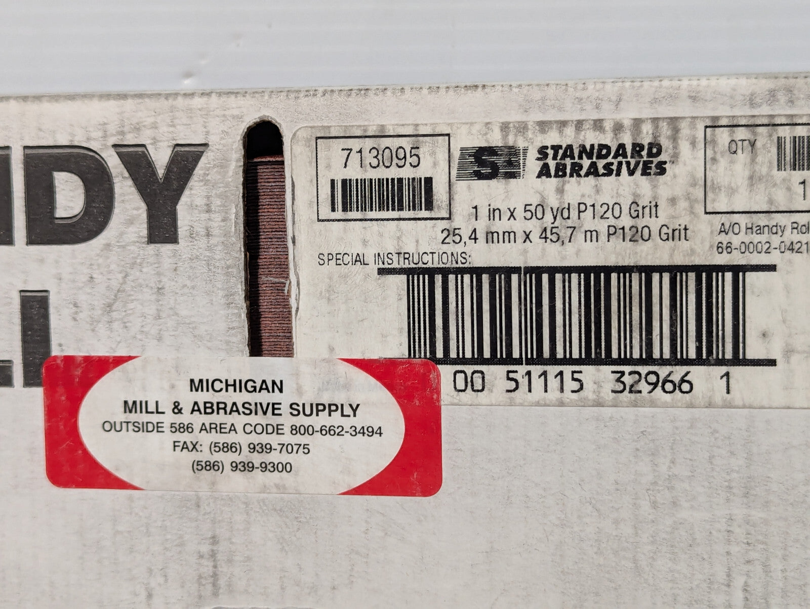 Standard Abrasives 1" x 50 Yard Handy Roll, Med P120 Grit, 66-002-0421-5, 713095