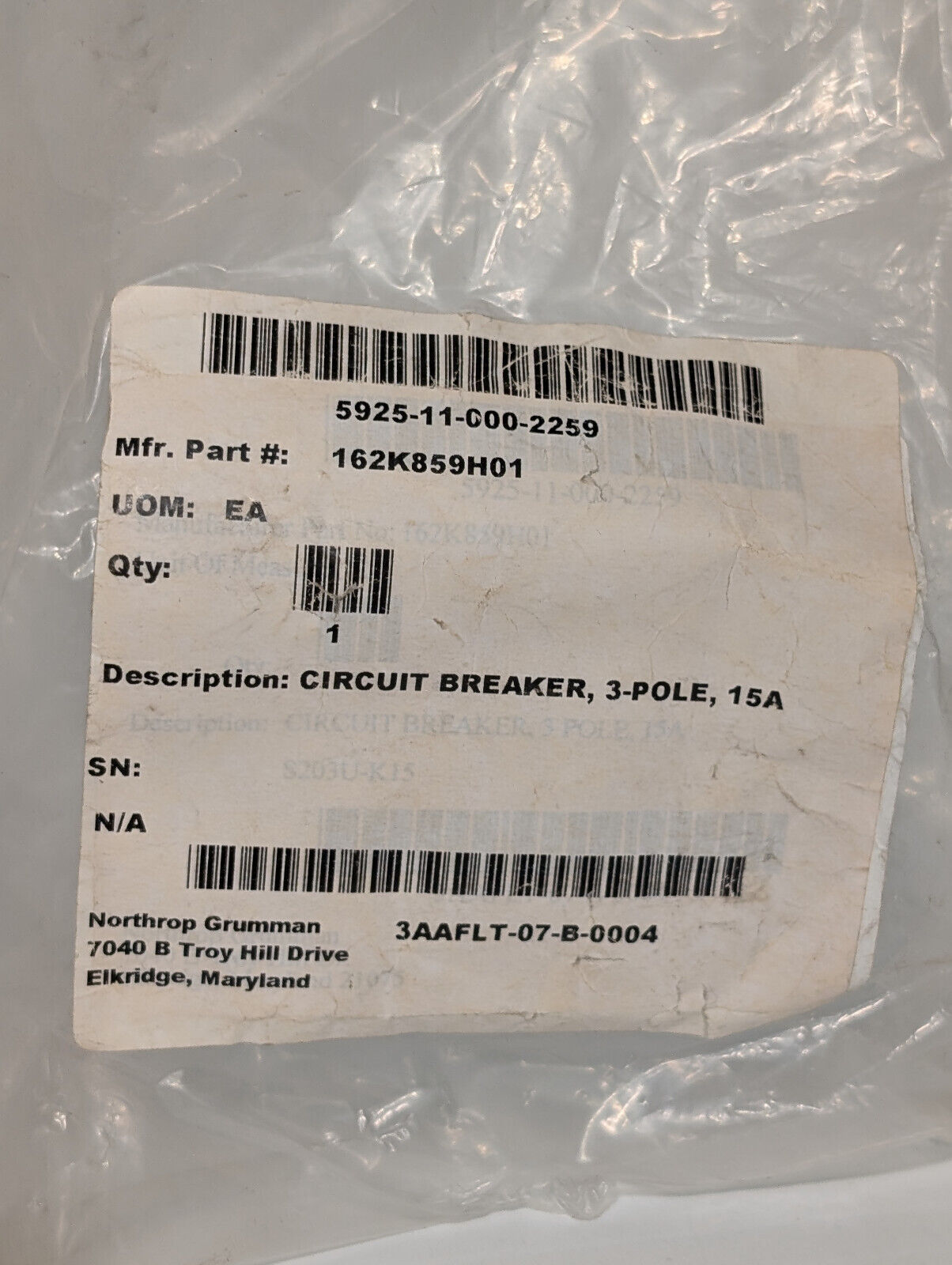 ABB S203U-K15 Circuit Breaker, 3-Pole, 15A, Made in Germany, E212323, 162K859H01