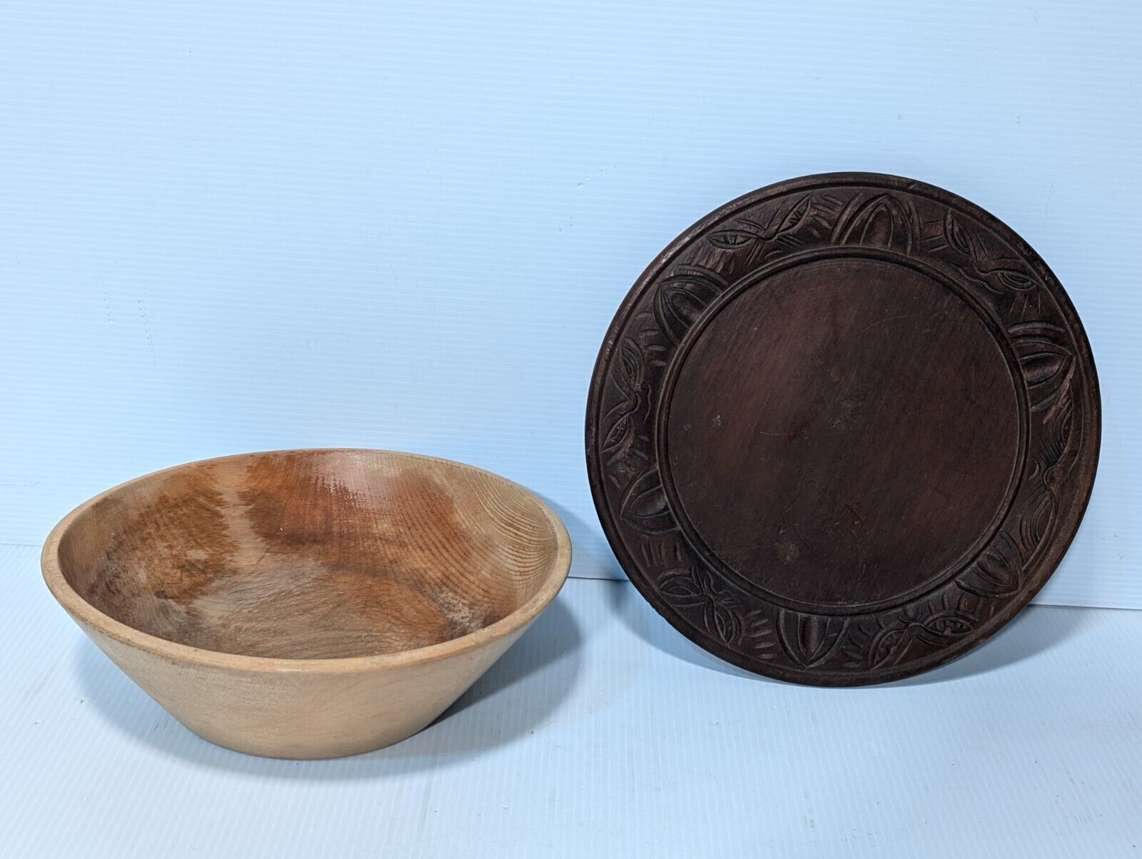 Traditional Wooden Plate and Bowl as pictured, not as shiny - Free Shipping