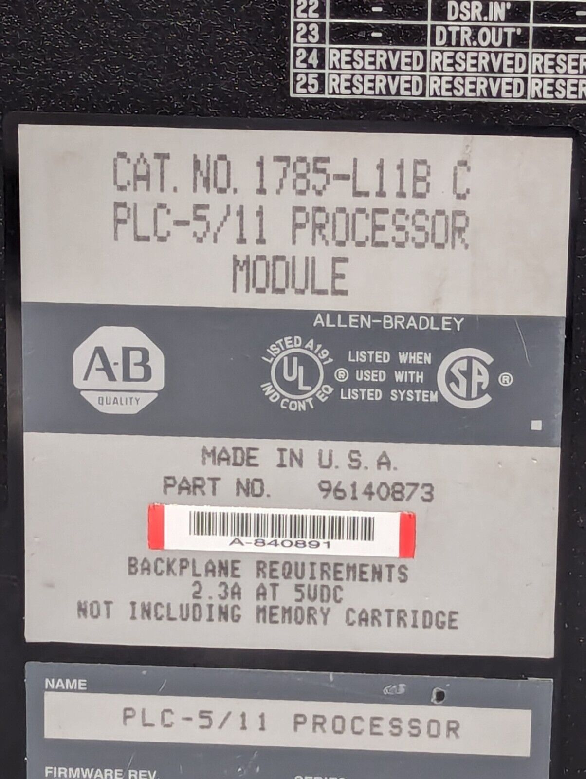 Allen Bradley 1785-L11B C PLC-5/11 Processor C Module - Free Shipping+Returns