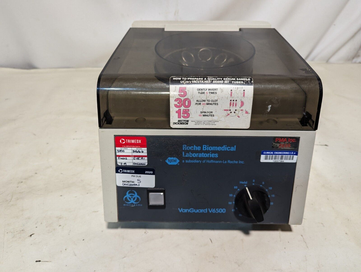 VanGuard V6500 centrifuge, 3400RPM, 110VAC, 60Hz, 0.95A, model 6500