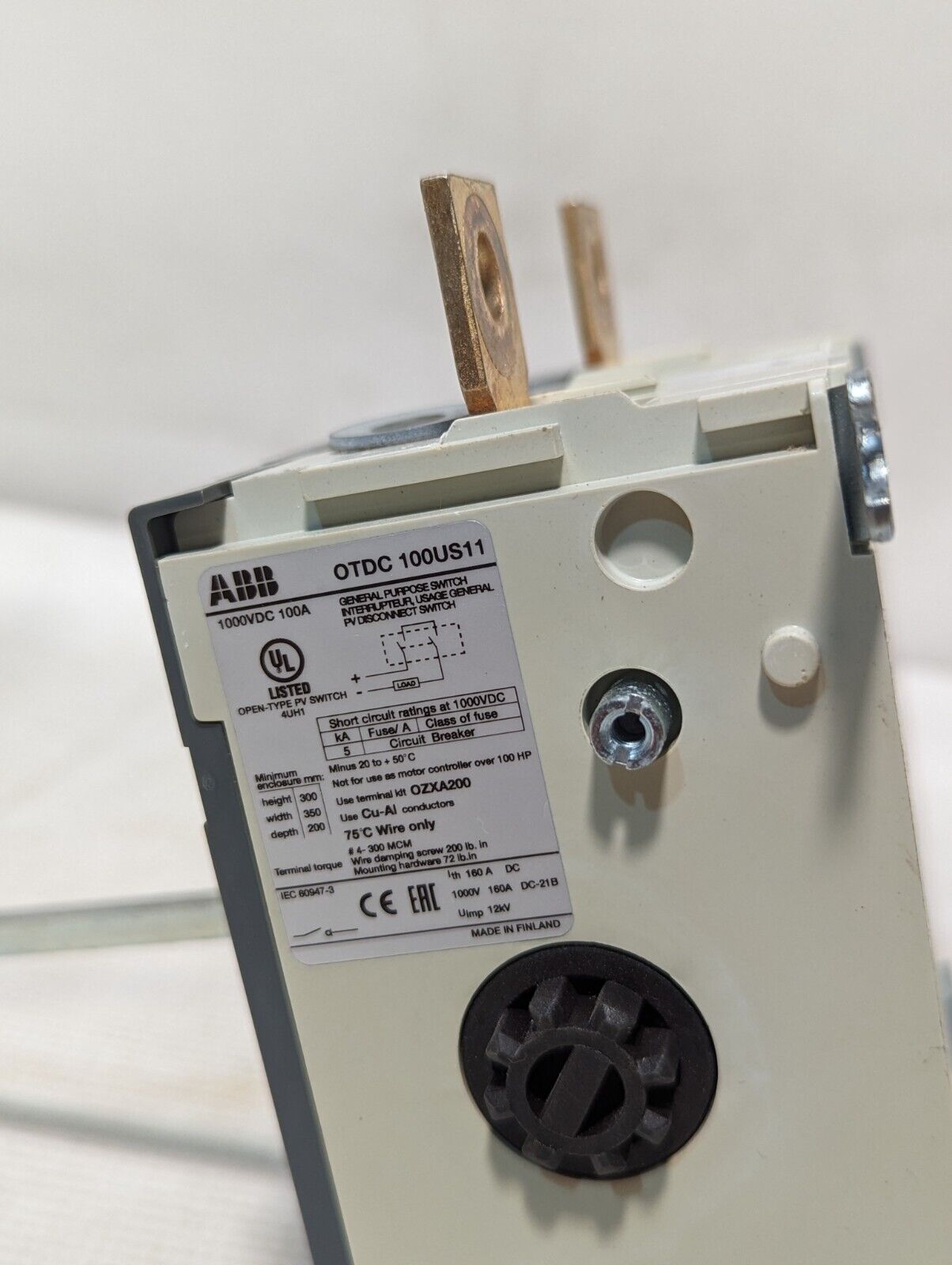 ABB OTDC100US11 general purpose switch, open type PV switch