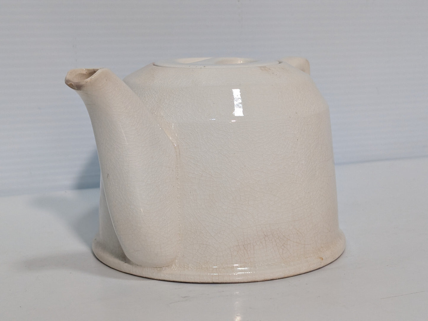 Vintage Mid Century Ceramic Stovetop Tea Pot Kettle Cream Crazing Crackle Lid