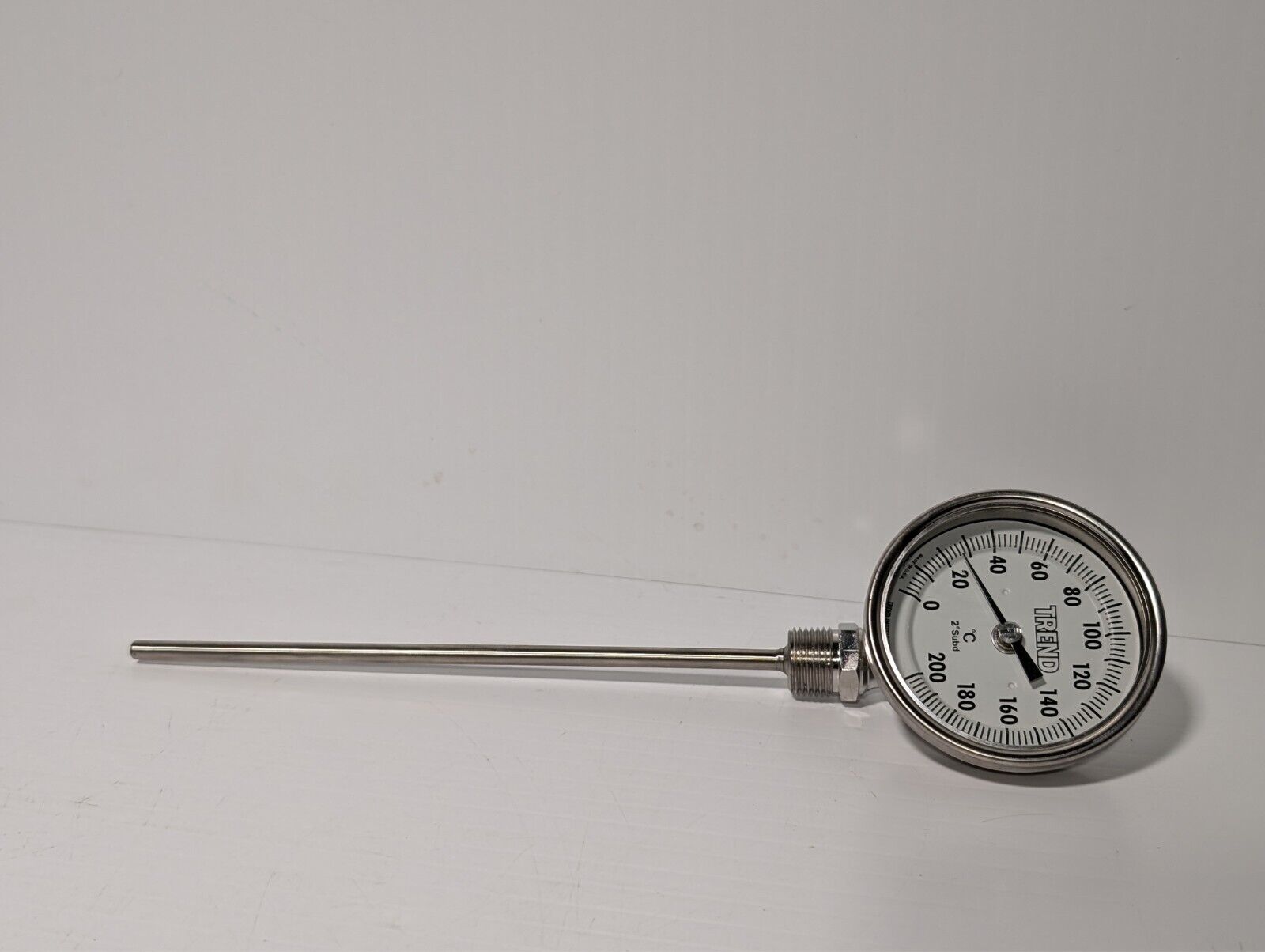 Trend CR3107C bimetal thermometer, 0-200 deg C, 2 deg subd., 3" face, 9" probe