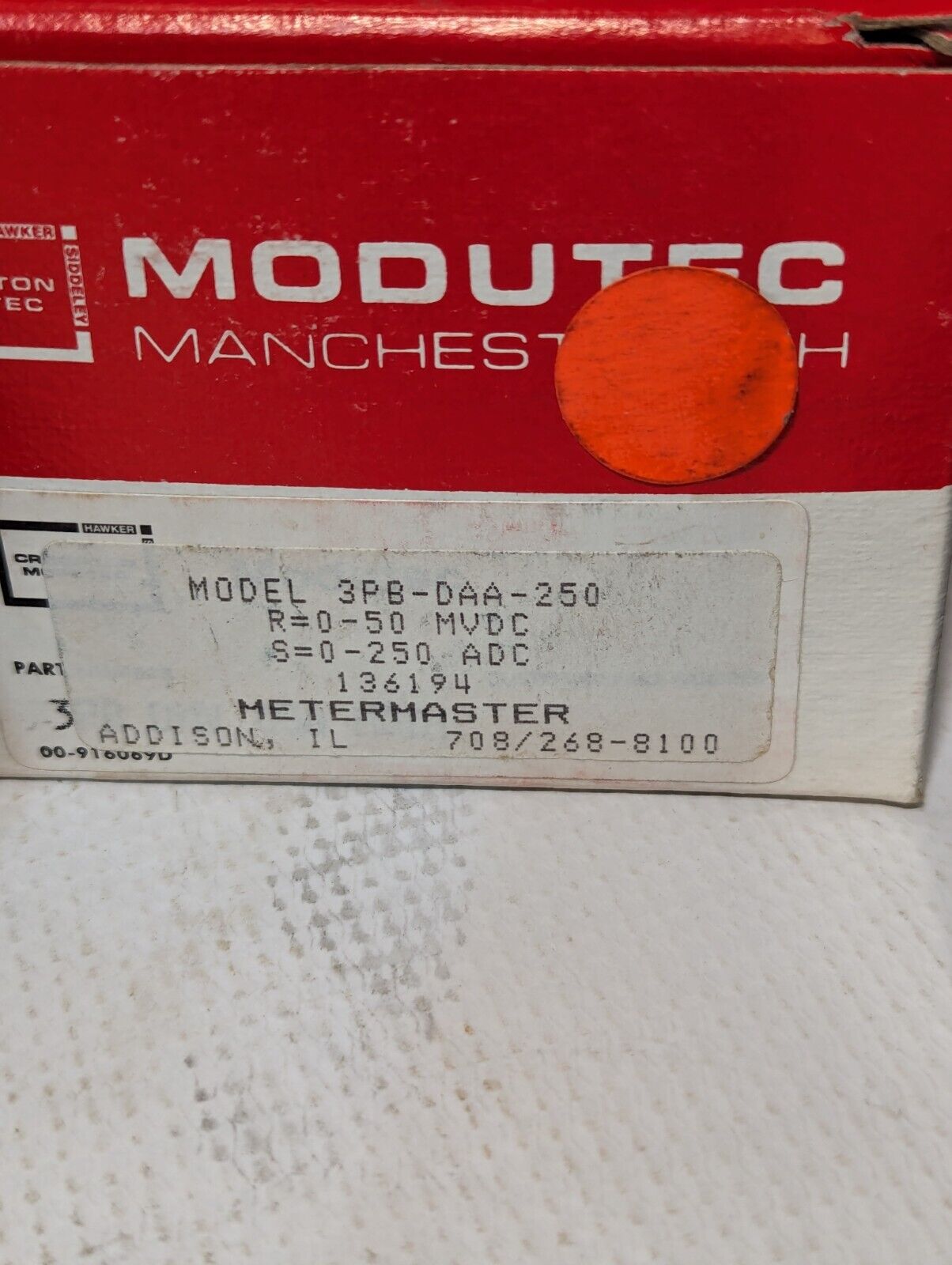 Modutec (Compton) 3PB-DAA-250, D-C Amperes Panel Meter, 0 - 250 Amp Scale