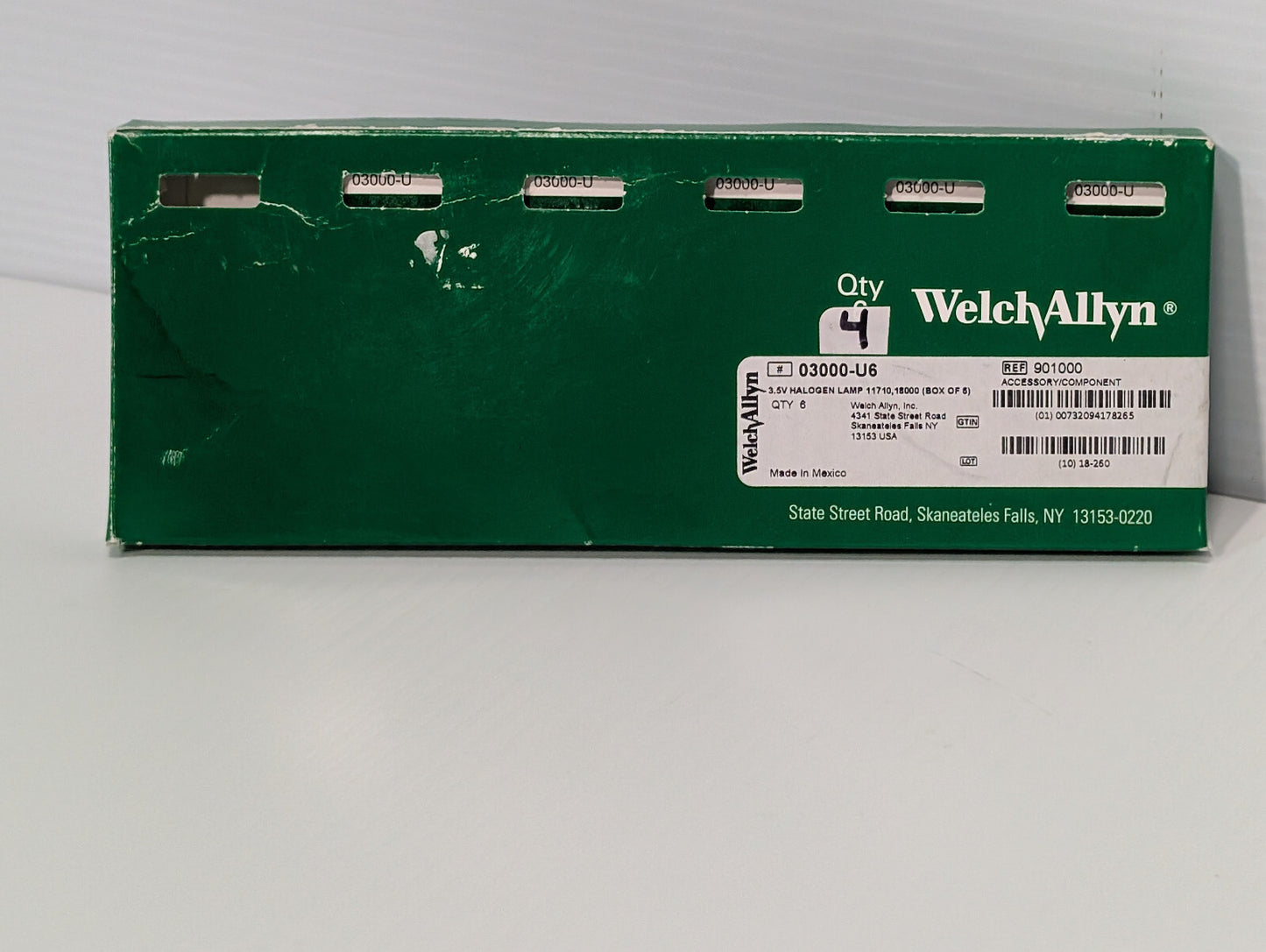 4-Pack Welch Allyn 03000-U6 3.5V Ophthalmoscope Halogen Lamp Bulbs, 901000
