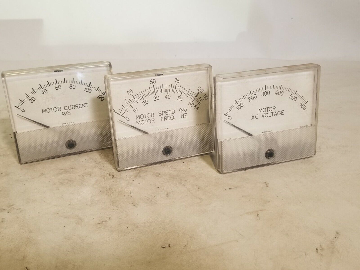Weschler Motor Panel Meters, set of 3 - Current%, Speed%/Hz, VAC