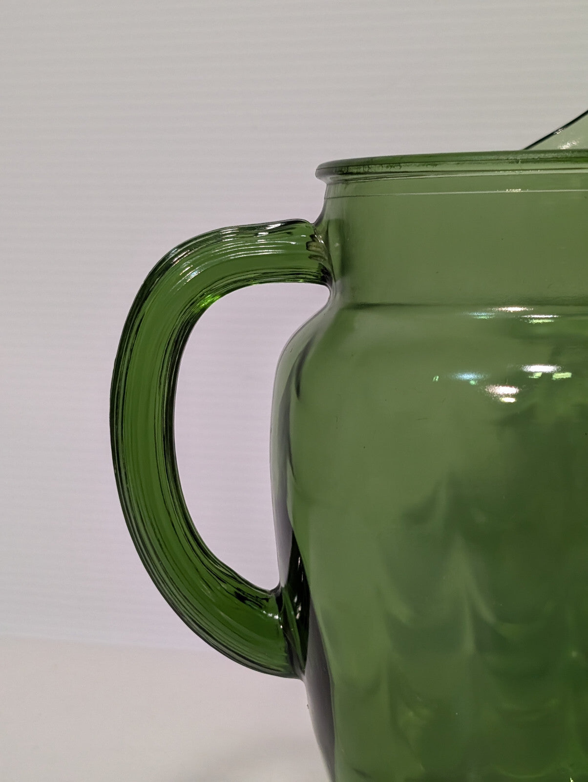 Vintage 1970s Olive Avocado Green Scale Textured Glass Water Pitcher 8" Tall