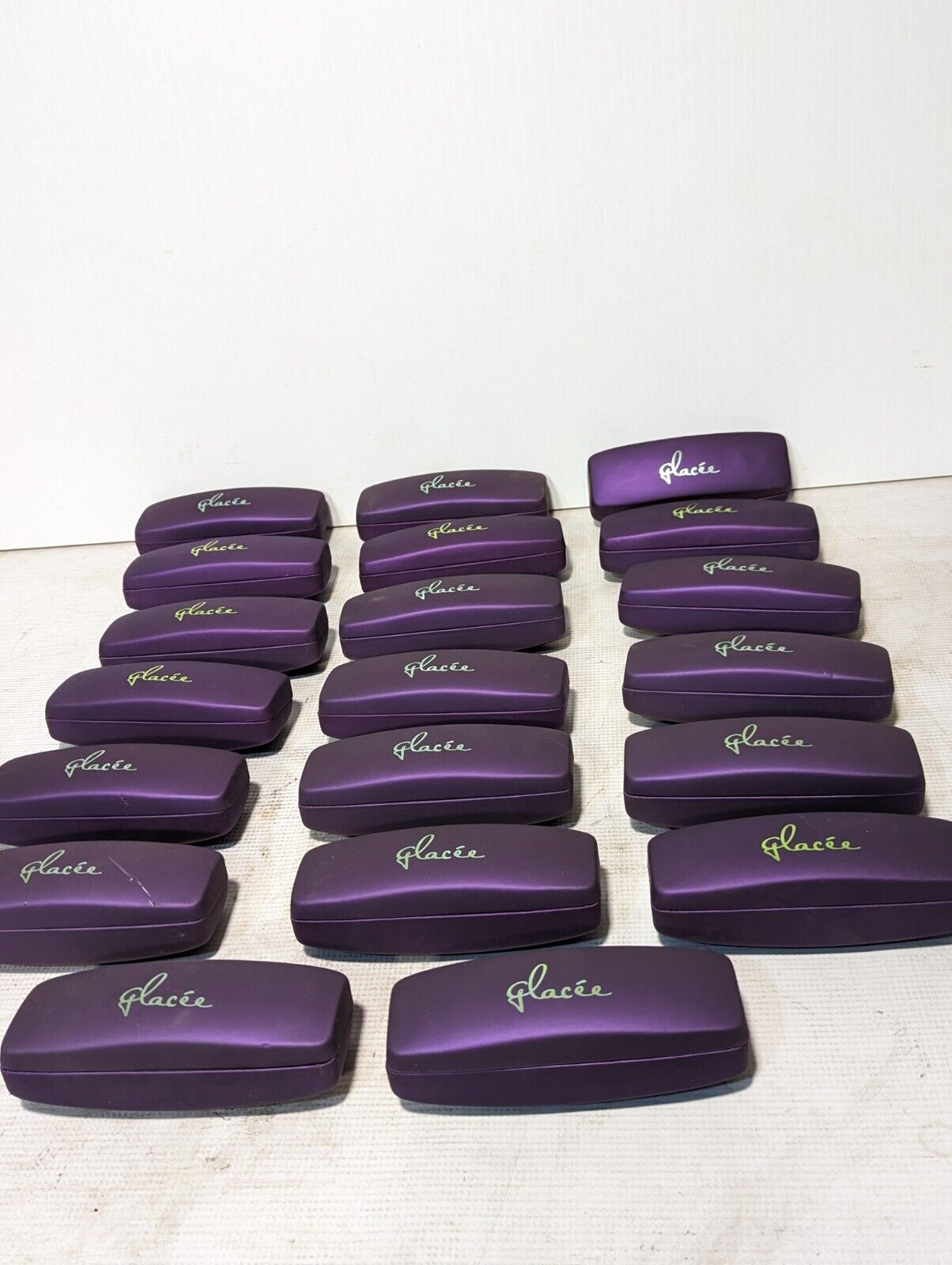 Lot of 10 Stylish Clamshell Glasses Cases - Purple with Bright Lime Green Lining