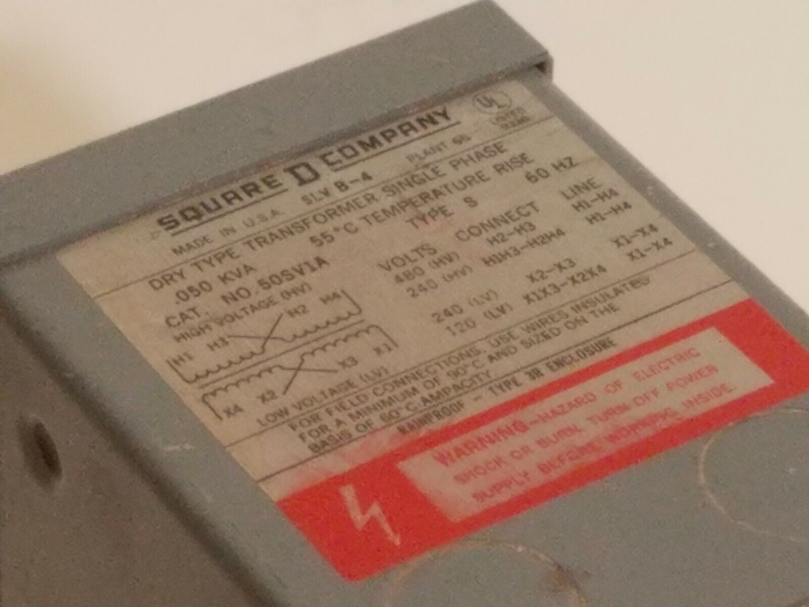 Square D 50SV1A Dry Type Transformer Single Phase, .050 KVA,