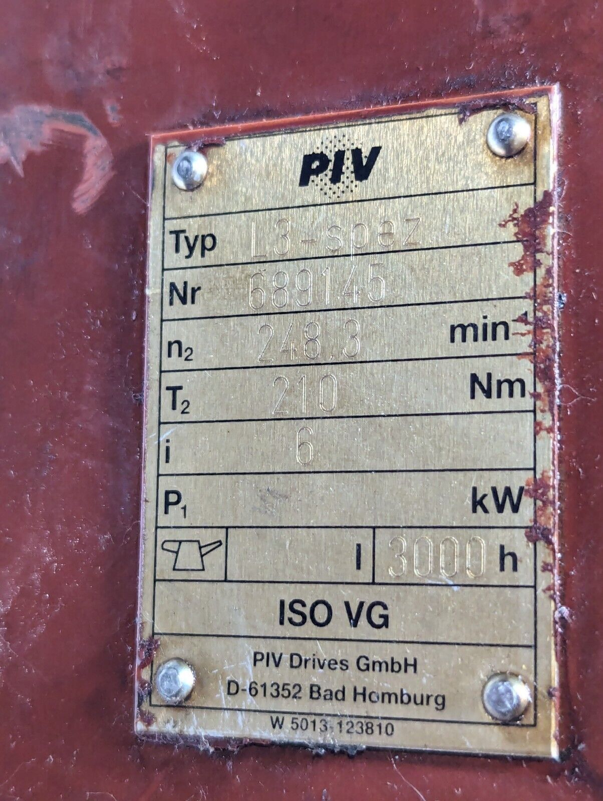 PIV Drives 689145 Gearbox, Type L3-spez - Free Shipping
