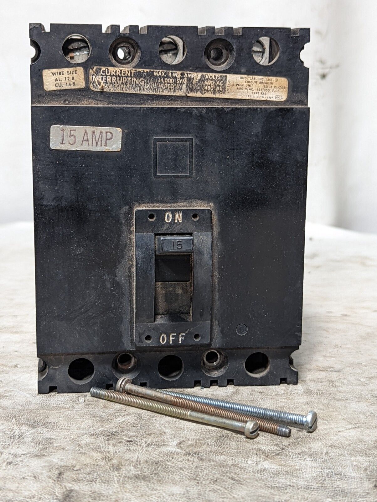 Square D FAL36015 circuit breaker, 15A, 3 pole, 600VAC, 125/250VDC