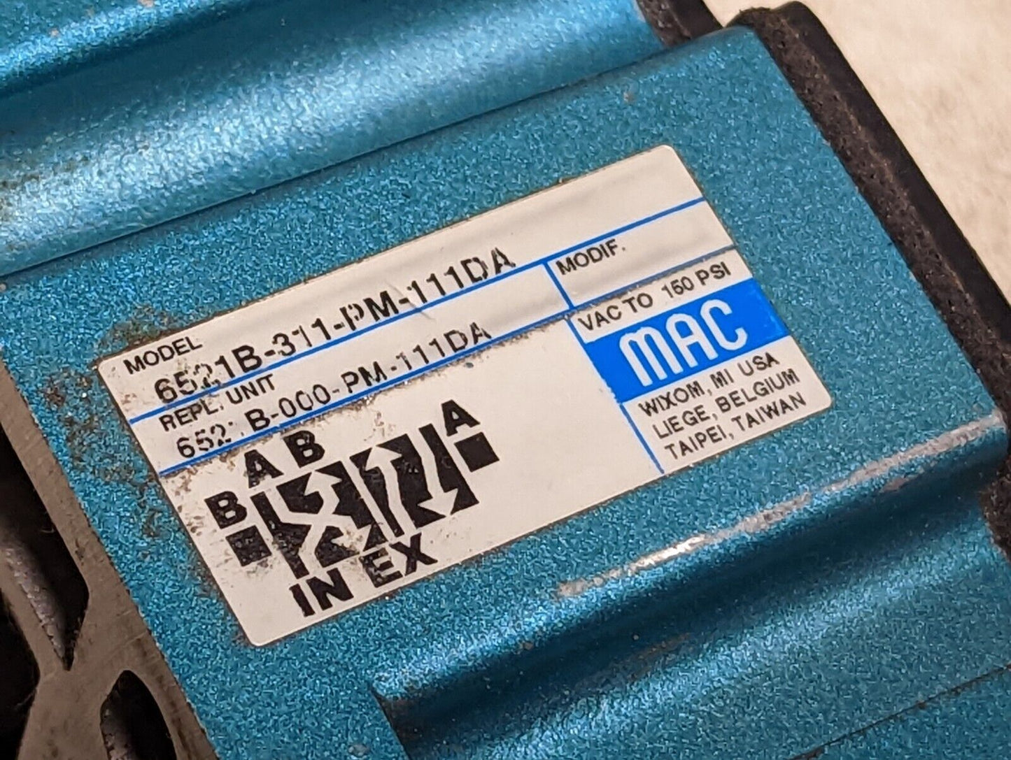 MAC 6521B-311-PM-111DA solenoid valve, vacuum to 150PSI, with PME-111DABE