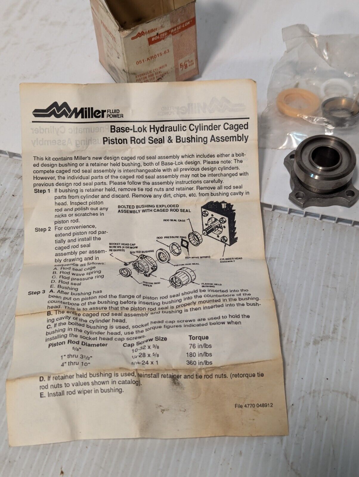 Miller 051-KR015-63 Bolted Base-Lok Seal Kit, for a 5/8" Dia. Rod - Free Ship