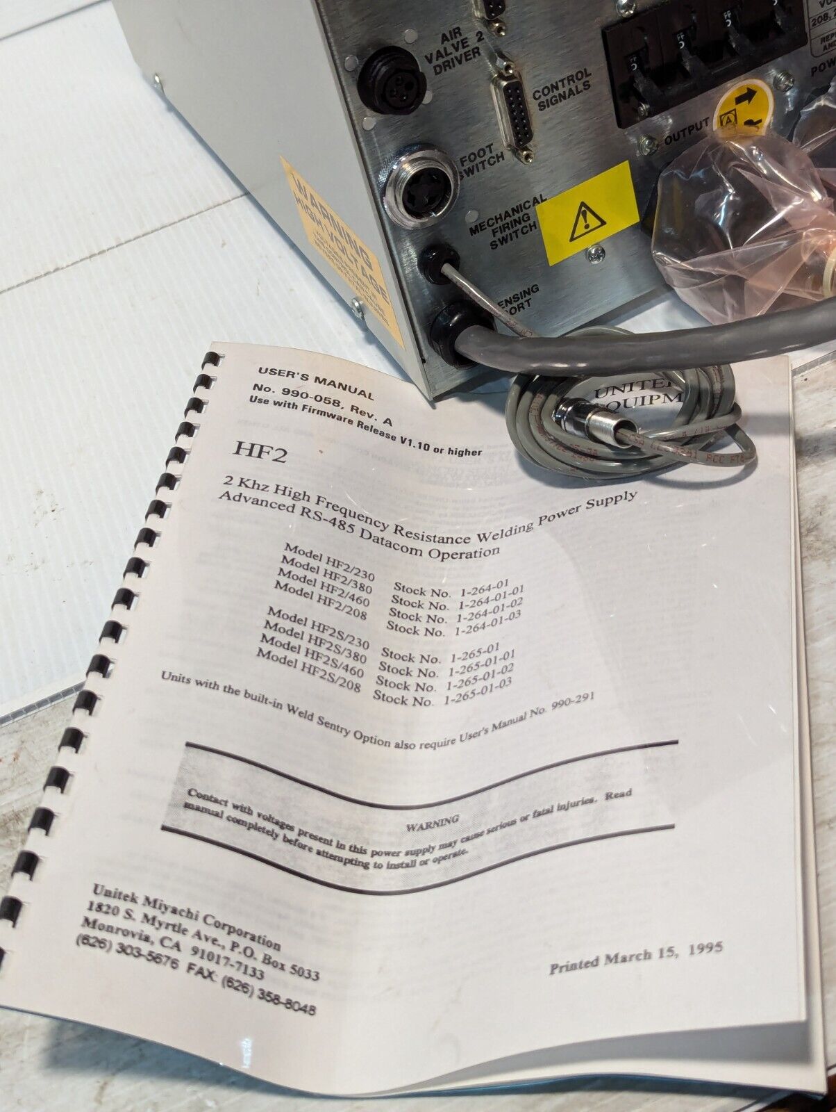 Unitek Miyachi HF2S/230, 1-265-03 2KHz high-freq resistance welding power supply
